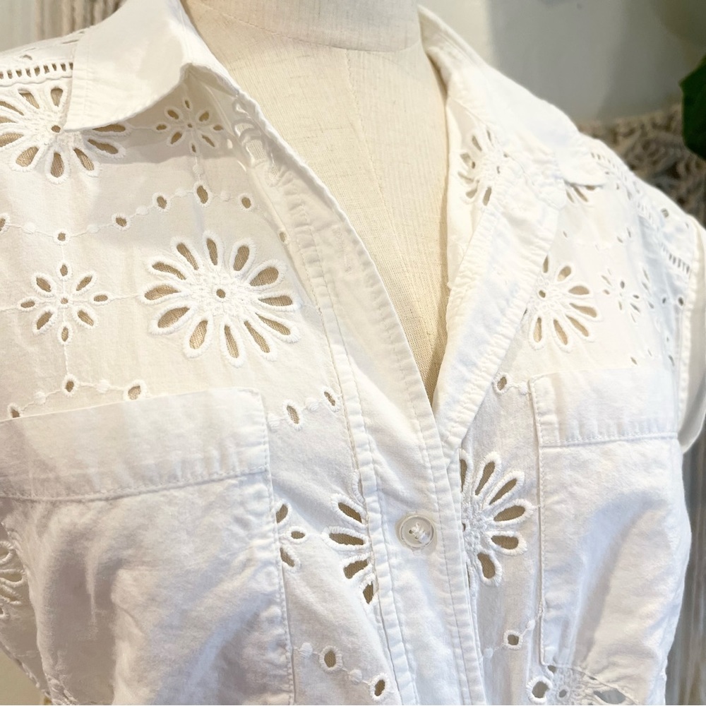 Veronica Beard Bettina White Eyelet Minidress Short Sleeve Button Dress Med / 6 - Picture 9 of 10
